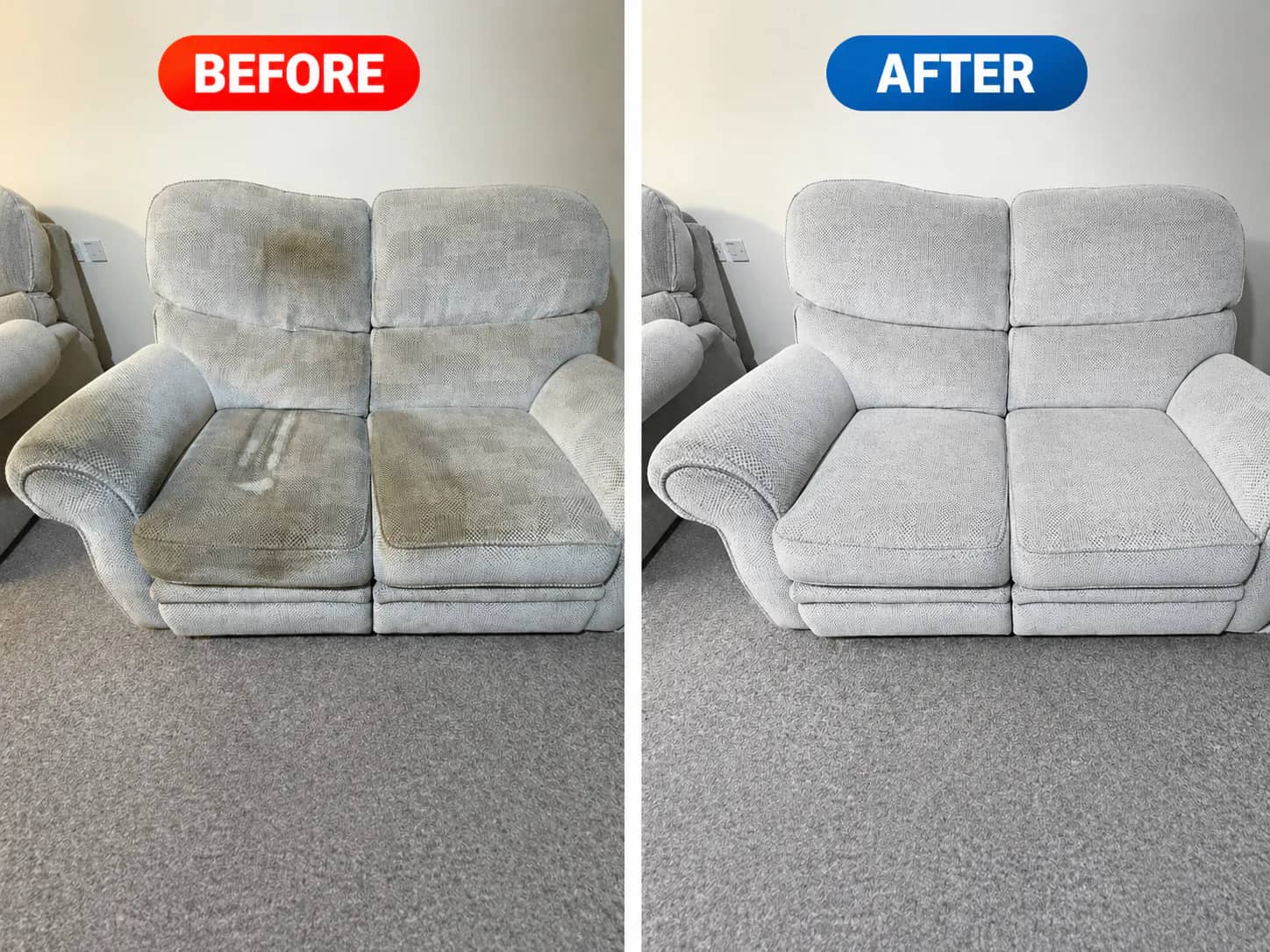 Before and after professional sofa cleaning result
