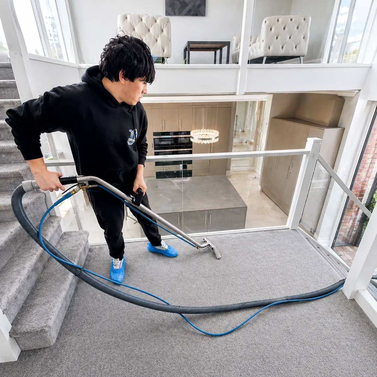 Professional carpet cleaning on stairs and landing